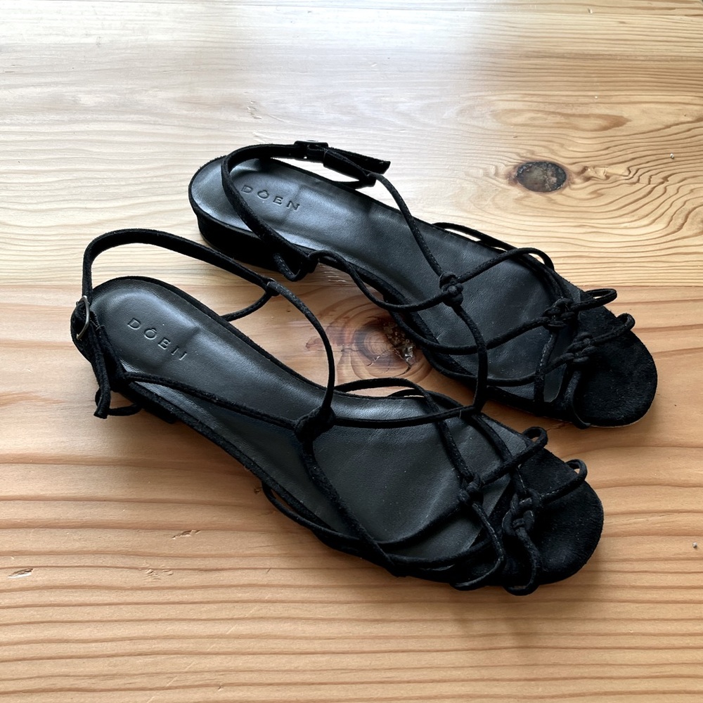 Doen black suede sandals size 37 with dustbag